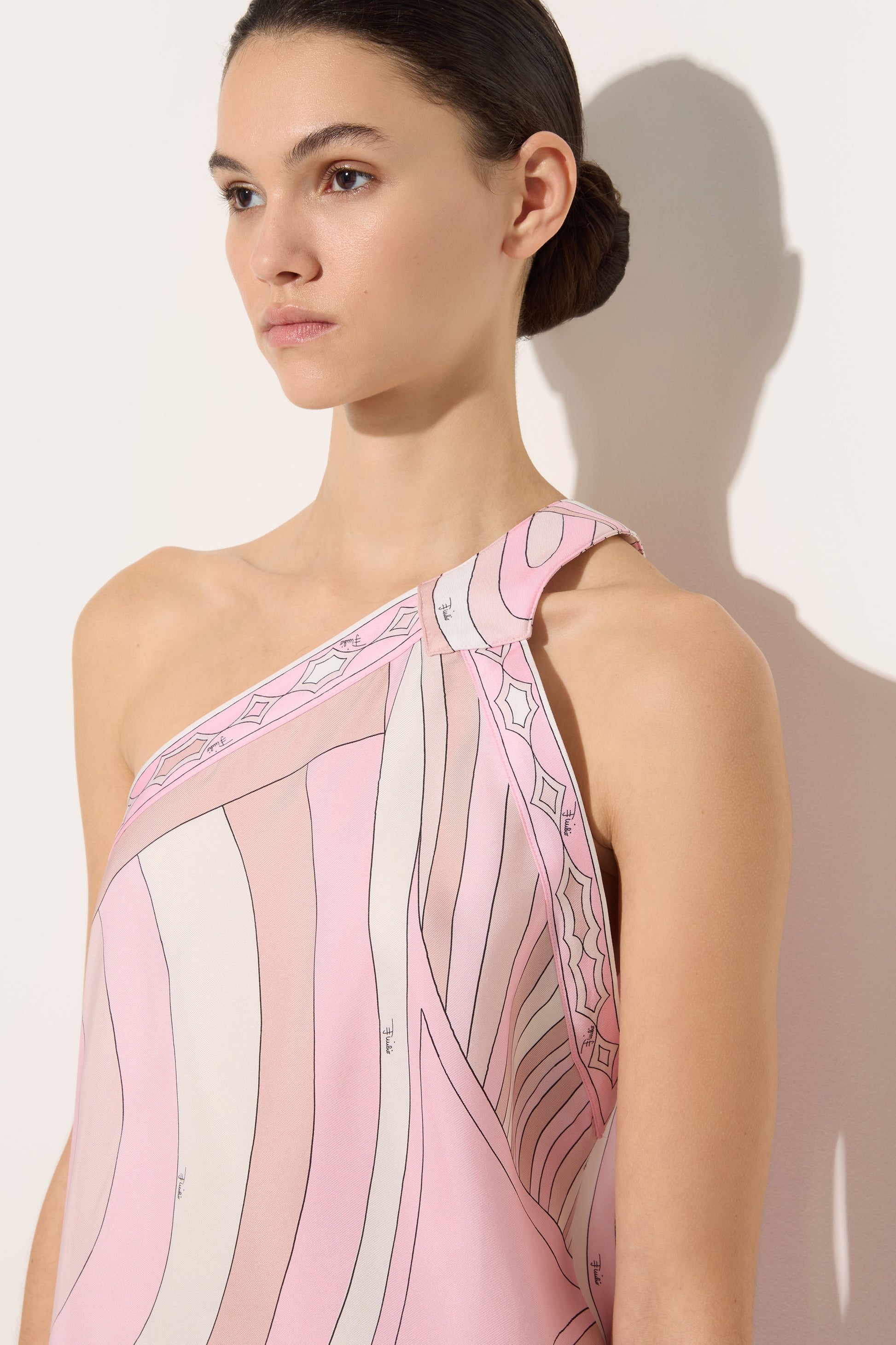 pucci asymmetric dress Marmo asymmetric printed silk-twill halterneck dress - gold