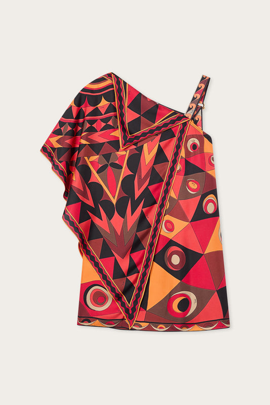 Occhi Print Asymmetrical Foulard Dress
