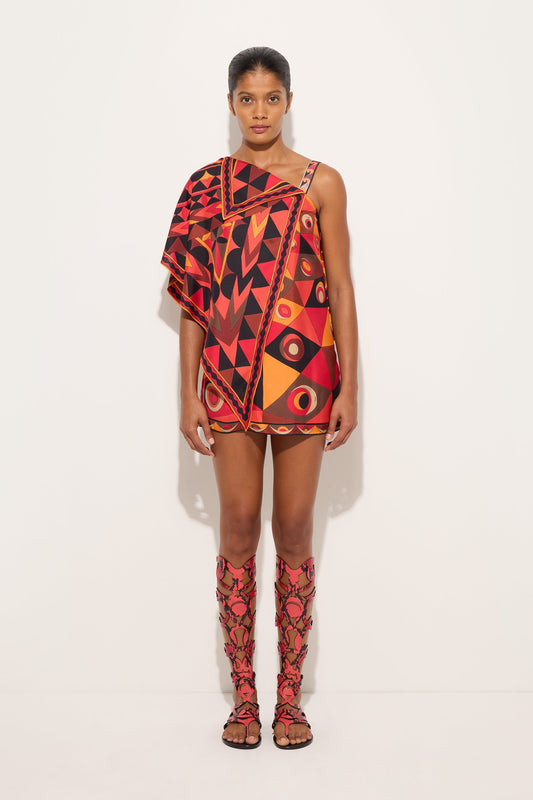 Occhi Print Asymmetrical Foulard Dress