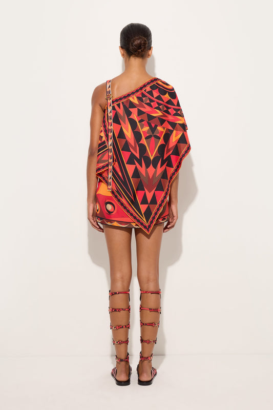 Occhi Print Asymmetrical Foulard Dress