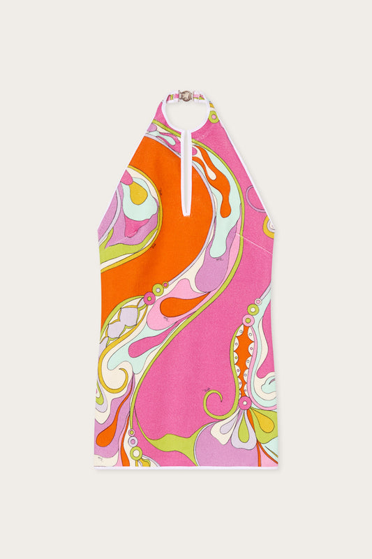 Orchidee Print Cotton Terry Halterneck Dress