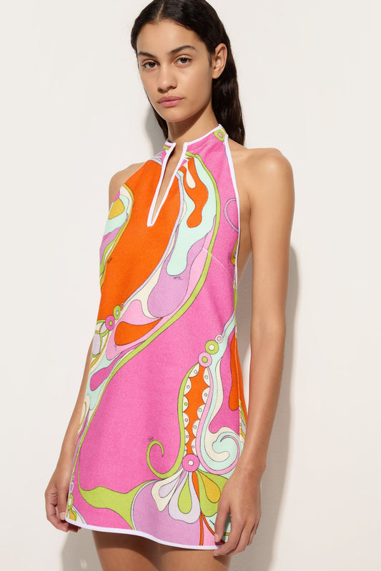 Orchidee Print Cotton Terry Halterneck Dress