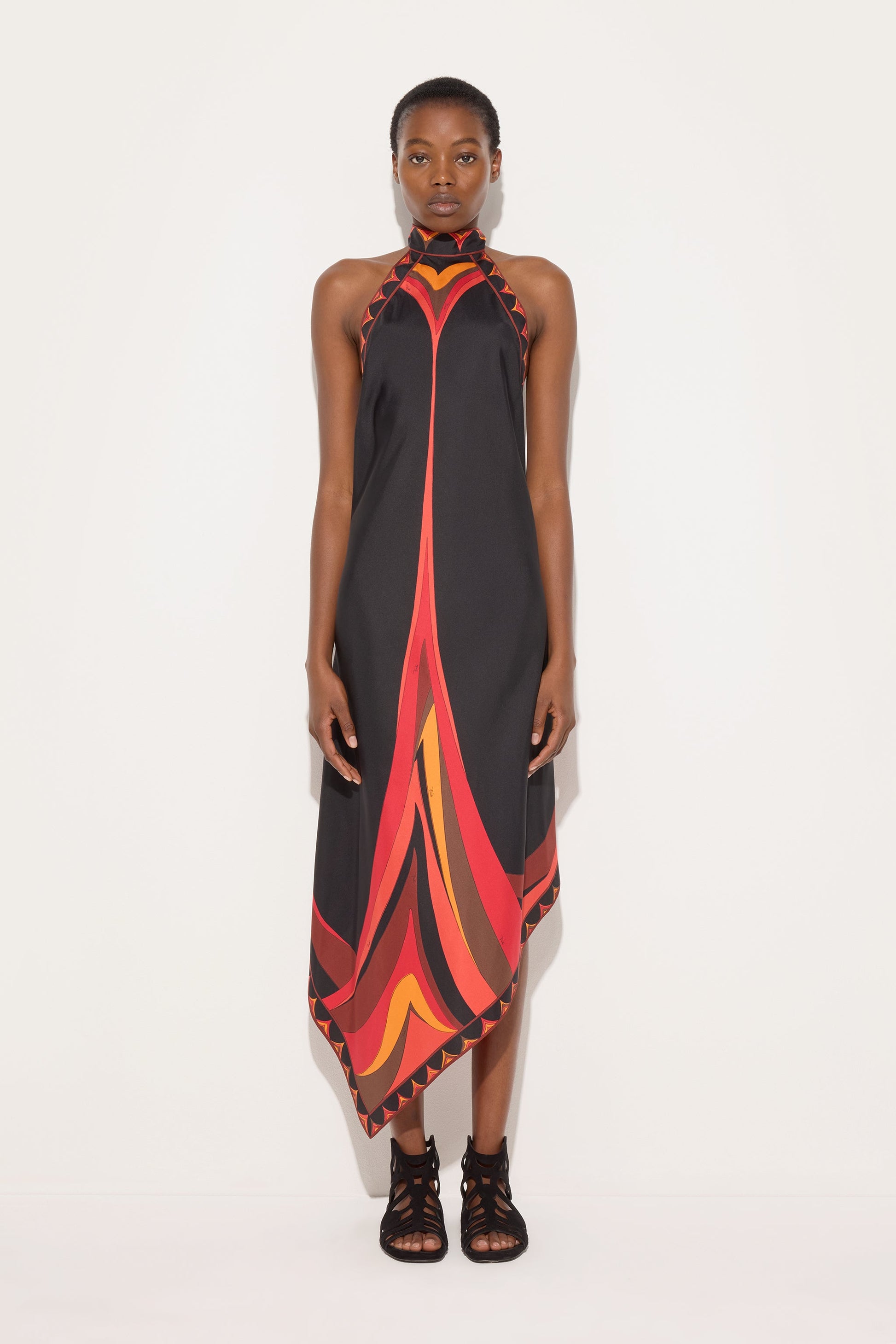 pucci halter dress Marmo asymmetric printed silk-twill halterneck dress - gold