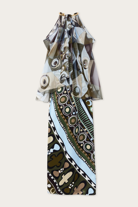 Occhi Print Satin and Chiffon Dress
