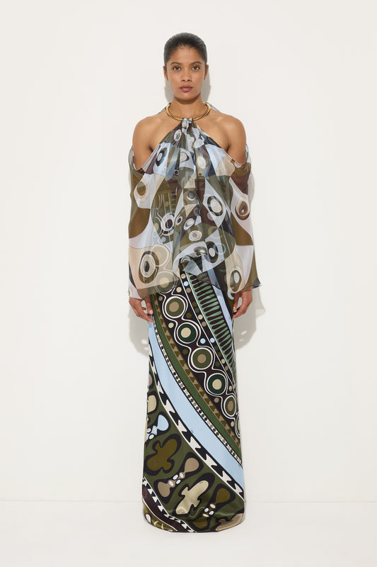 Occhi Print Satin and Chiffon Dress