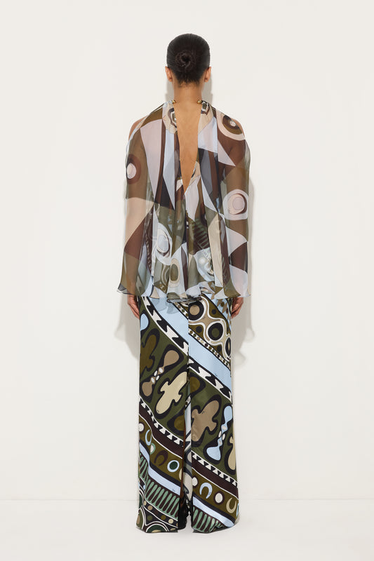 Occhi Print Satin and Chiffon Dress