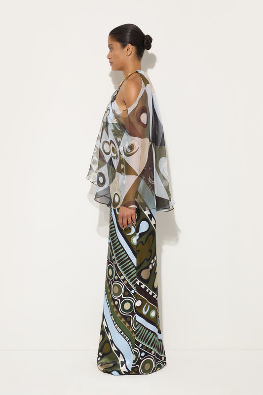 Occhi Print Satin and Chiffon Dress
