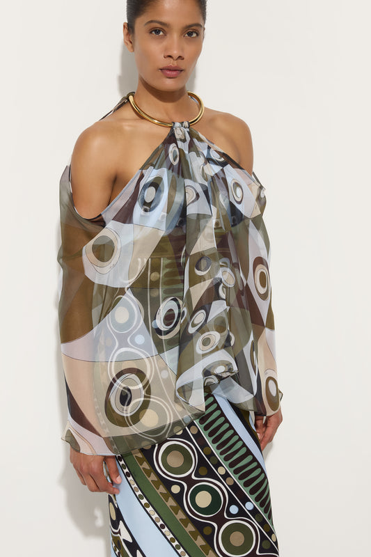 Occhi Print Satin and Chiffon Dress