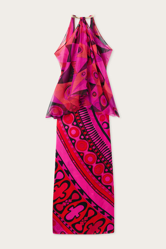 Occhi Print Satin and Chiffon Dress