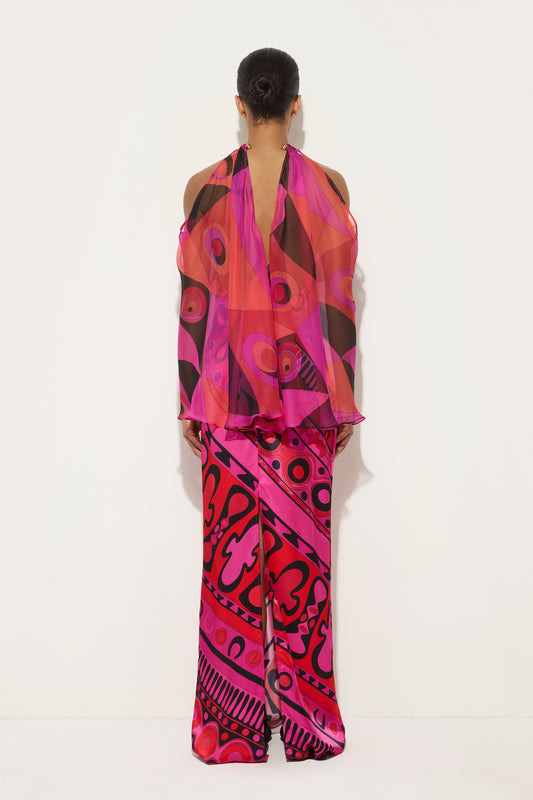 Occhi Print Satin and Chiffon Dress
