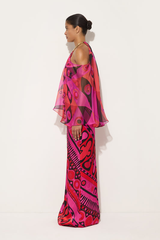 Occhi Print Satin and Chiffon Dress