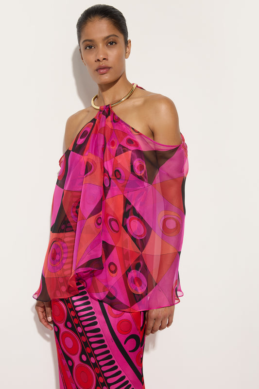 Occhi Print Satin and Chiffon Dress