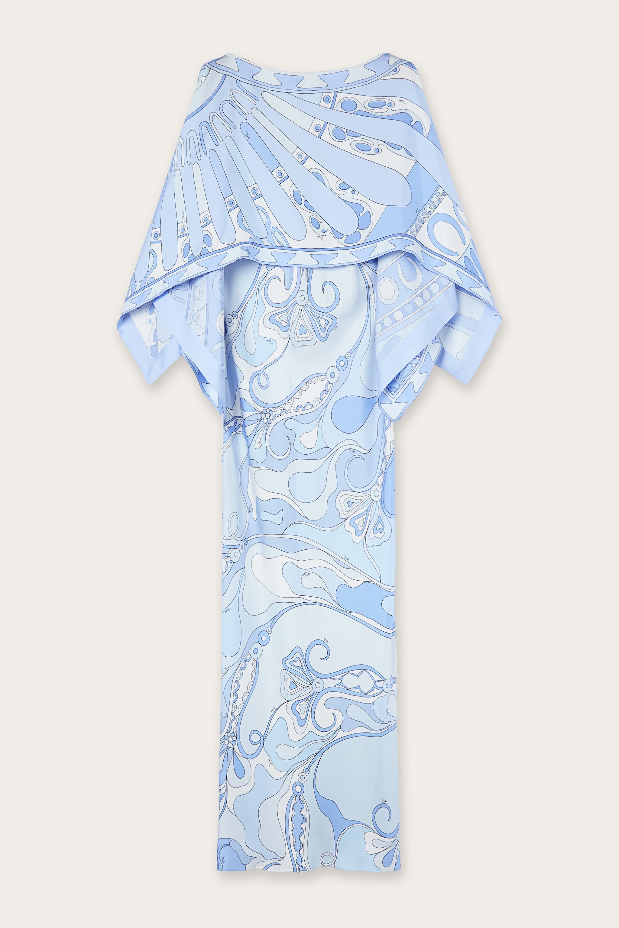 EMILIO PUCCI ロングワンピース　シルク　ブルー系 Orchidee and Soleil Print Silk Dress with Cape – PUCCI