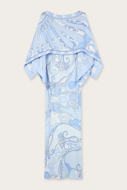 Orchidee and Soleil Print Silk Dress with Cape