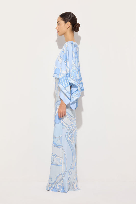 Orchidee and Soleil Print Silk Dress with Cape