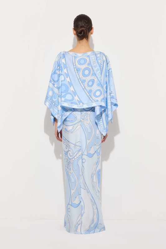 Orchidee and Soleil Print Silk Dress with Cape