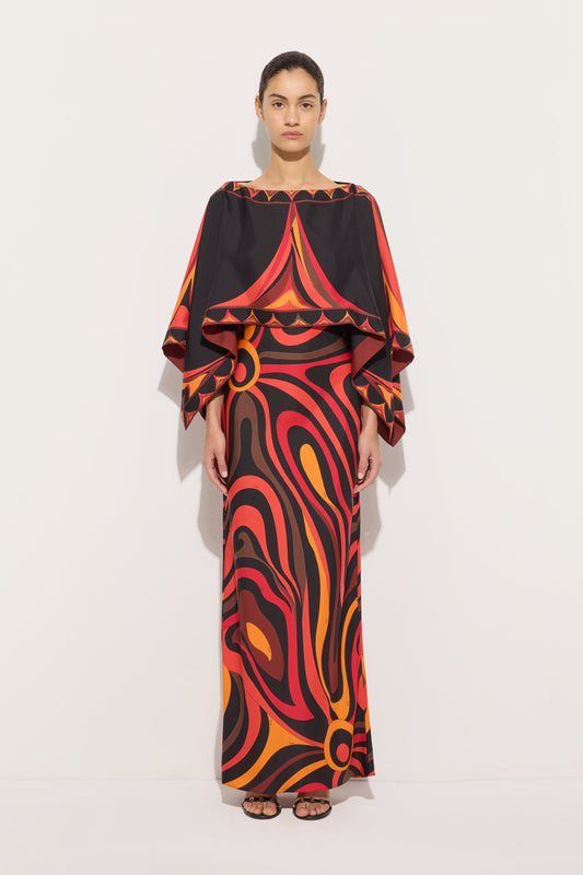 Abito in Seta con Coprispalle in Stampa Marmo