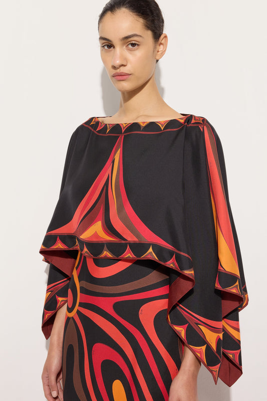 Abito in Seta con Coprispalle in Stampa Marmo