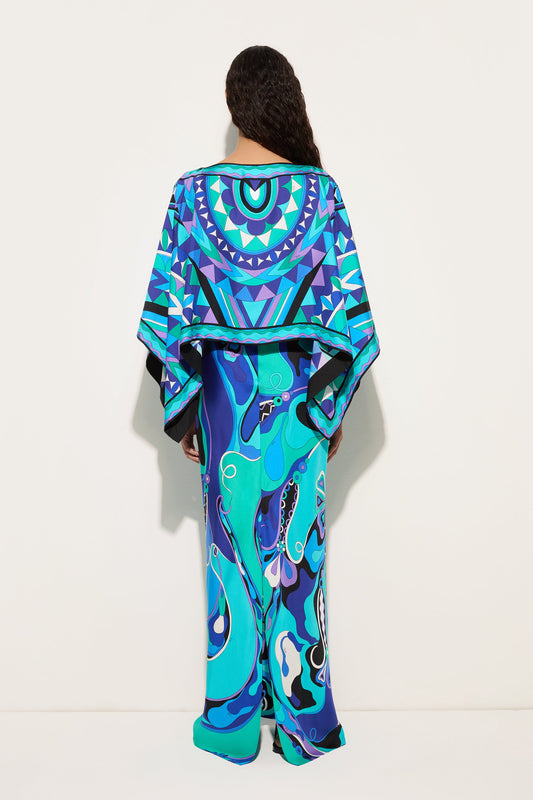 Orchidee Print Silk Dress with Cape