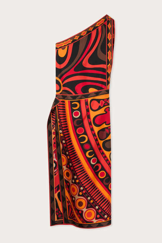 Abito Asimmetrico in Seta in Stampa Marmo e Soleil