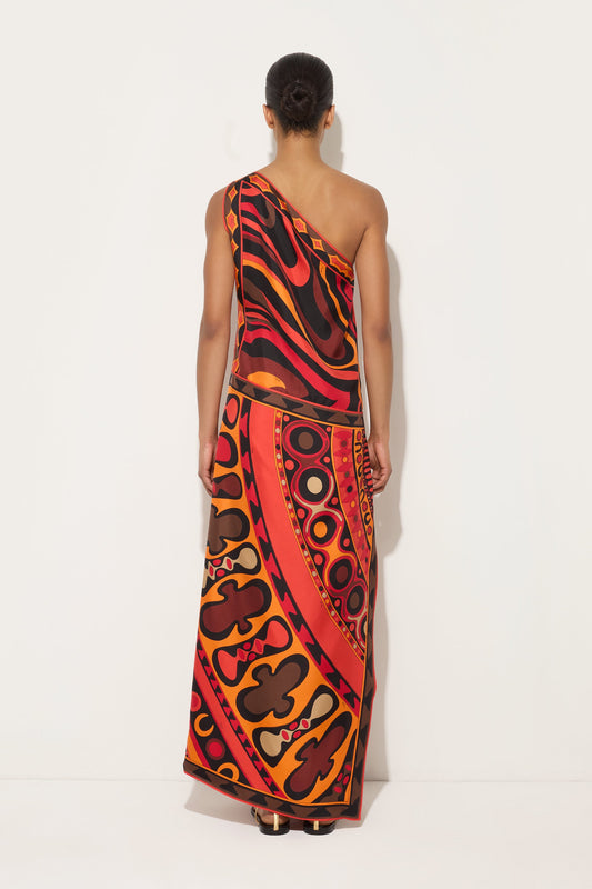 Abito Asimmetrico in Seta in Stampa Marmo e Soleil