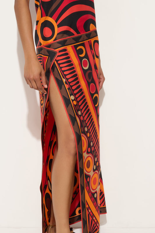 Abito Asimmetrico in Seta in Stampa Marmo e Soleil