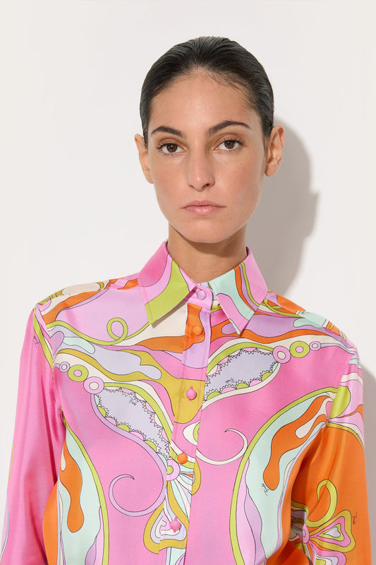 Orchidee Print Silk Shirt