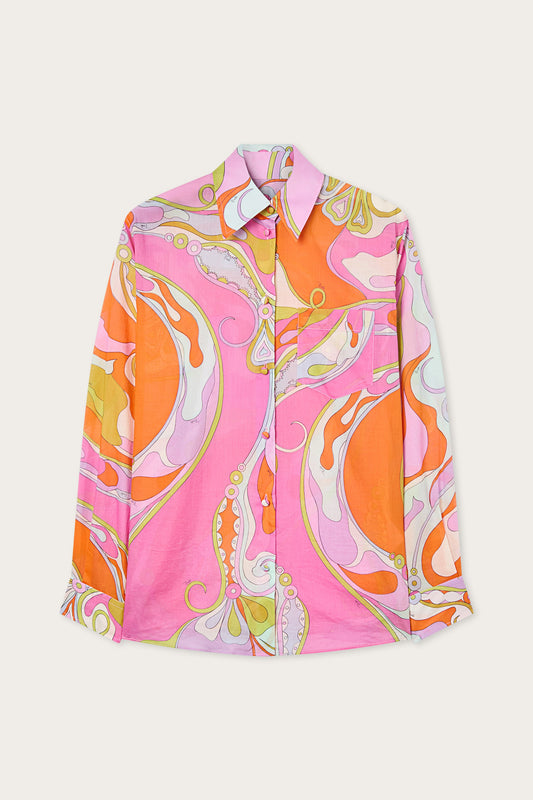 Camicia in Cotone in Stampa Orchidee