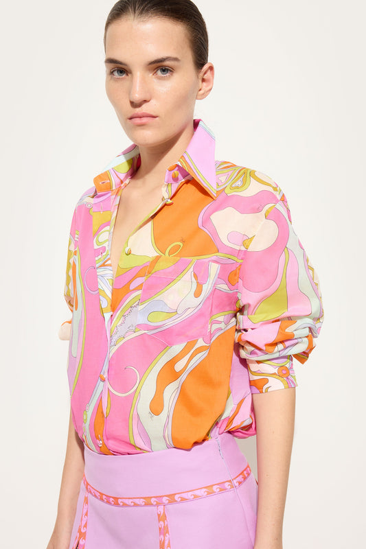 Camicia in Cotone in Stampa Orchidee