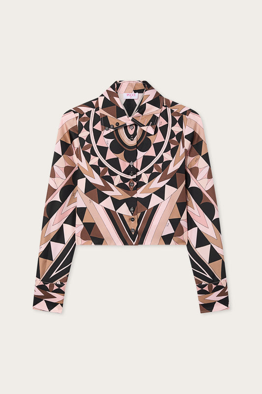 Manuba Print Silk Crop Shirt