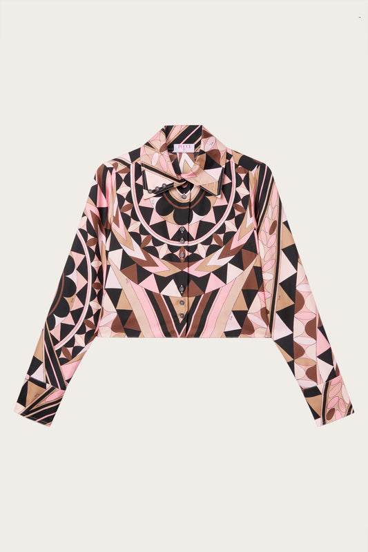 Manuba Print Silk Crop Shirt