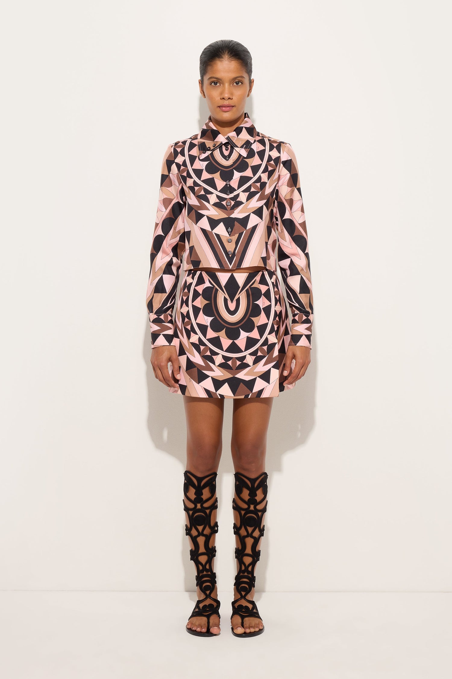 Manuba Print Silk Crop Shirt