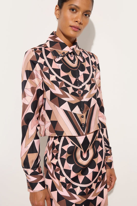 Manuba Print Silk Crop Shirt