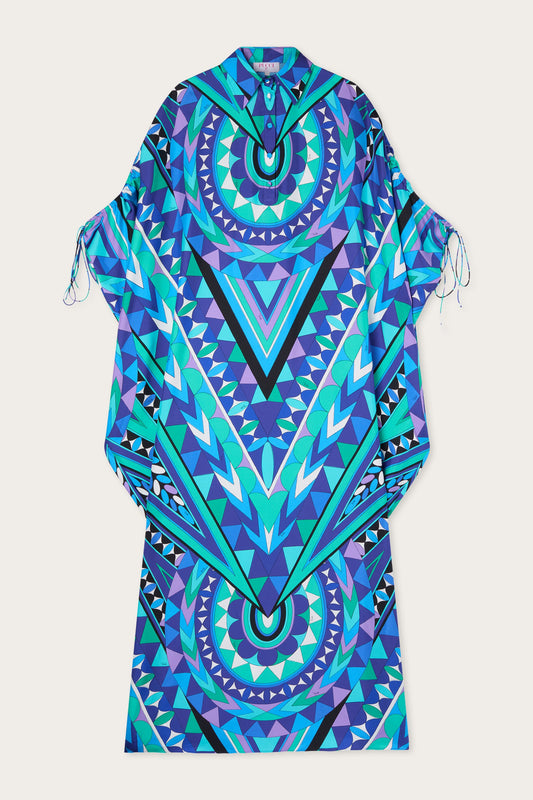 Manuba Print Silk Kaftan with Draped Sleeves