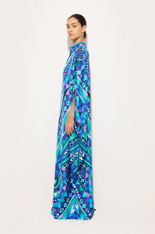 Manuba Print Silk Kaftan with Draped Sleeves
