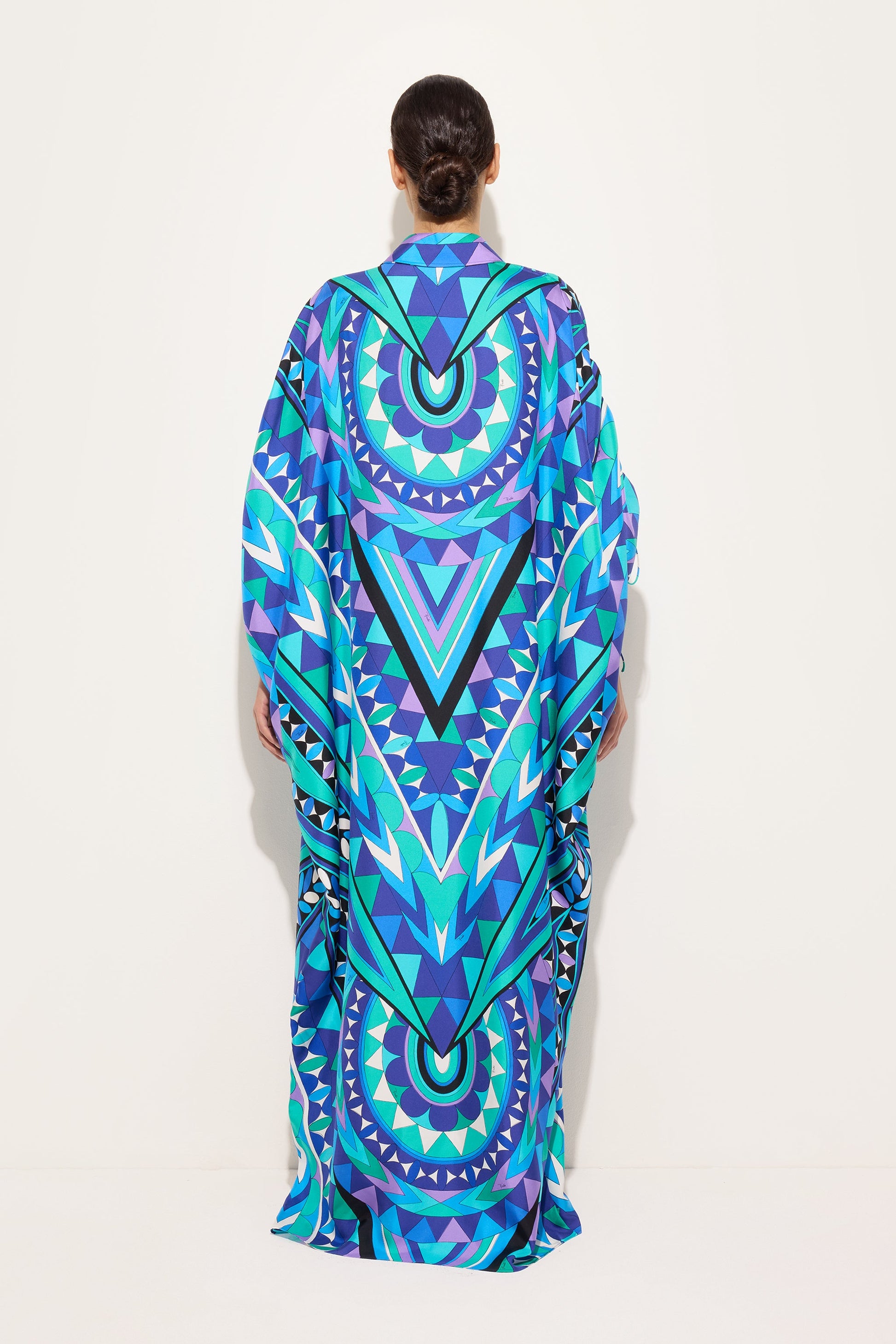 Pucci - Manuba Print Silk Kaftan with Draped Sleeves - Size: 42 - Turquoise & Blue