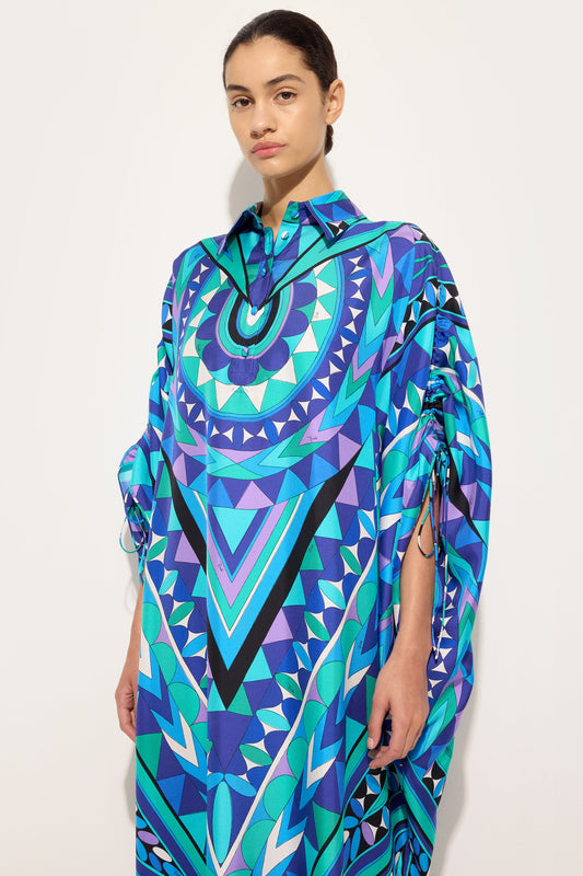 Manuba Print Silk Kaftan with Draped Sleeves