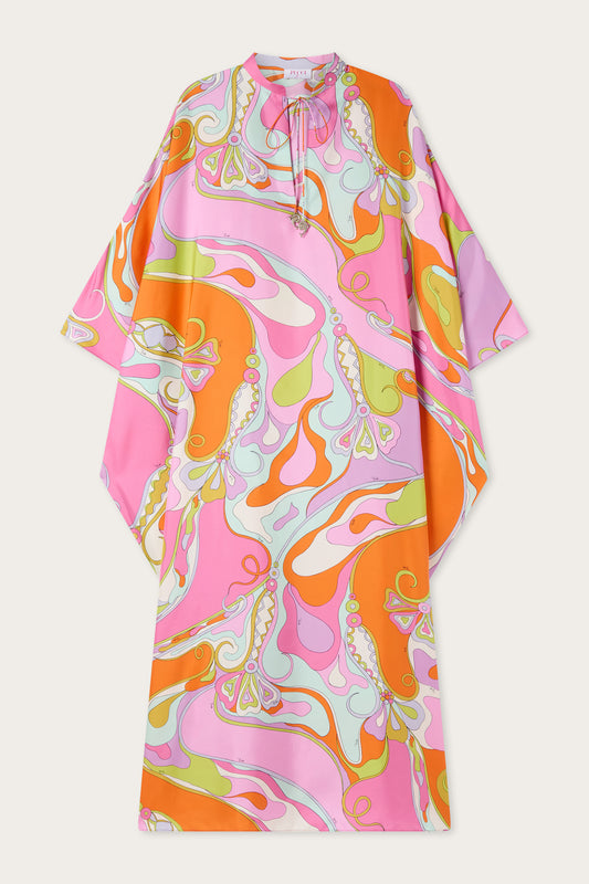 Orchidee Print Silk Kaftan