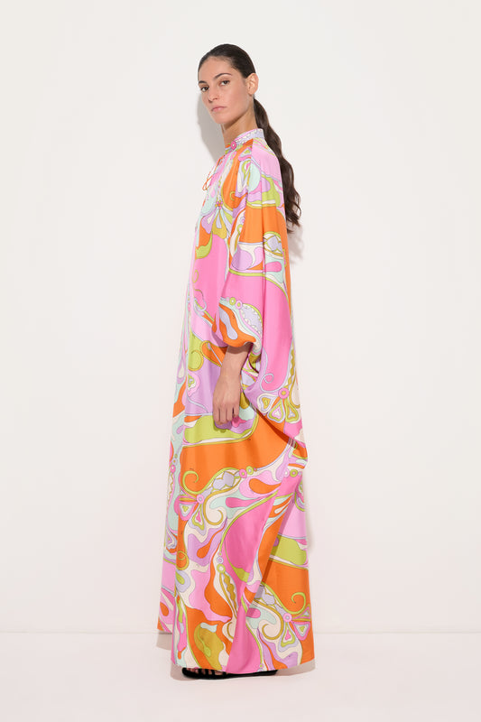 Orchidee Print Silk Kaftan