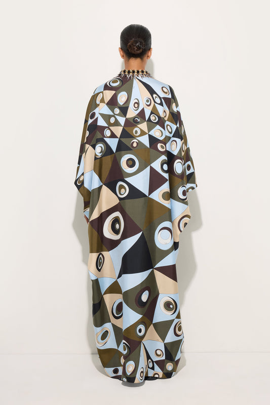 Occhi Print Silk Kaftan with Embroidery