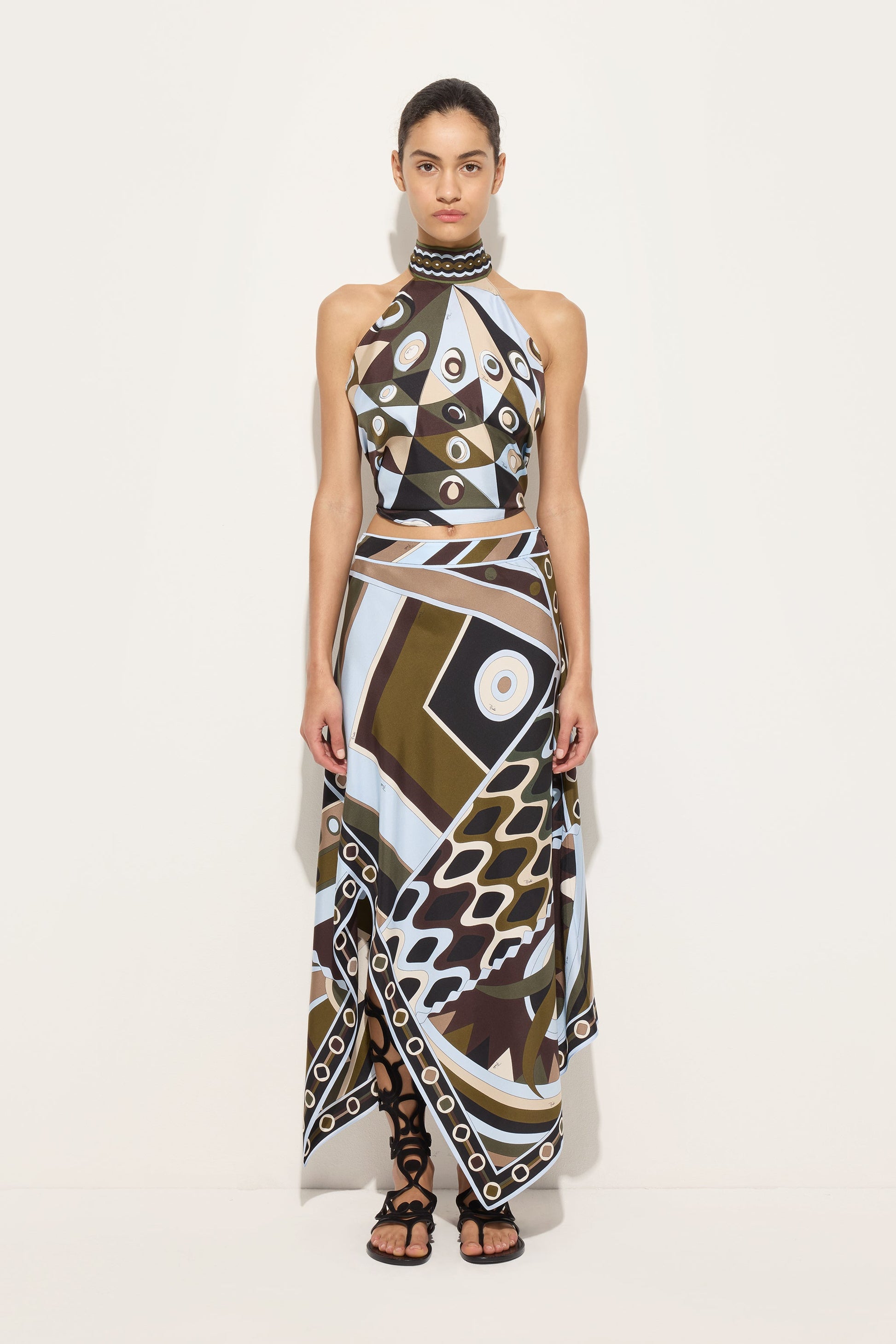 pucci halter dress Pucci Foulard-Print Silk Backless Halter Maxi Dress