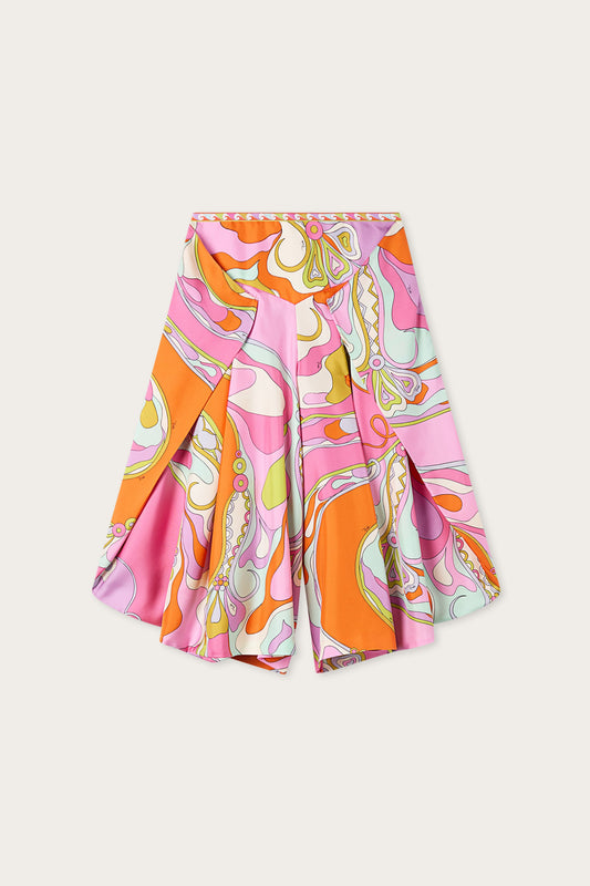 Orchidee Print Wide Silk Pants