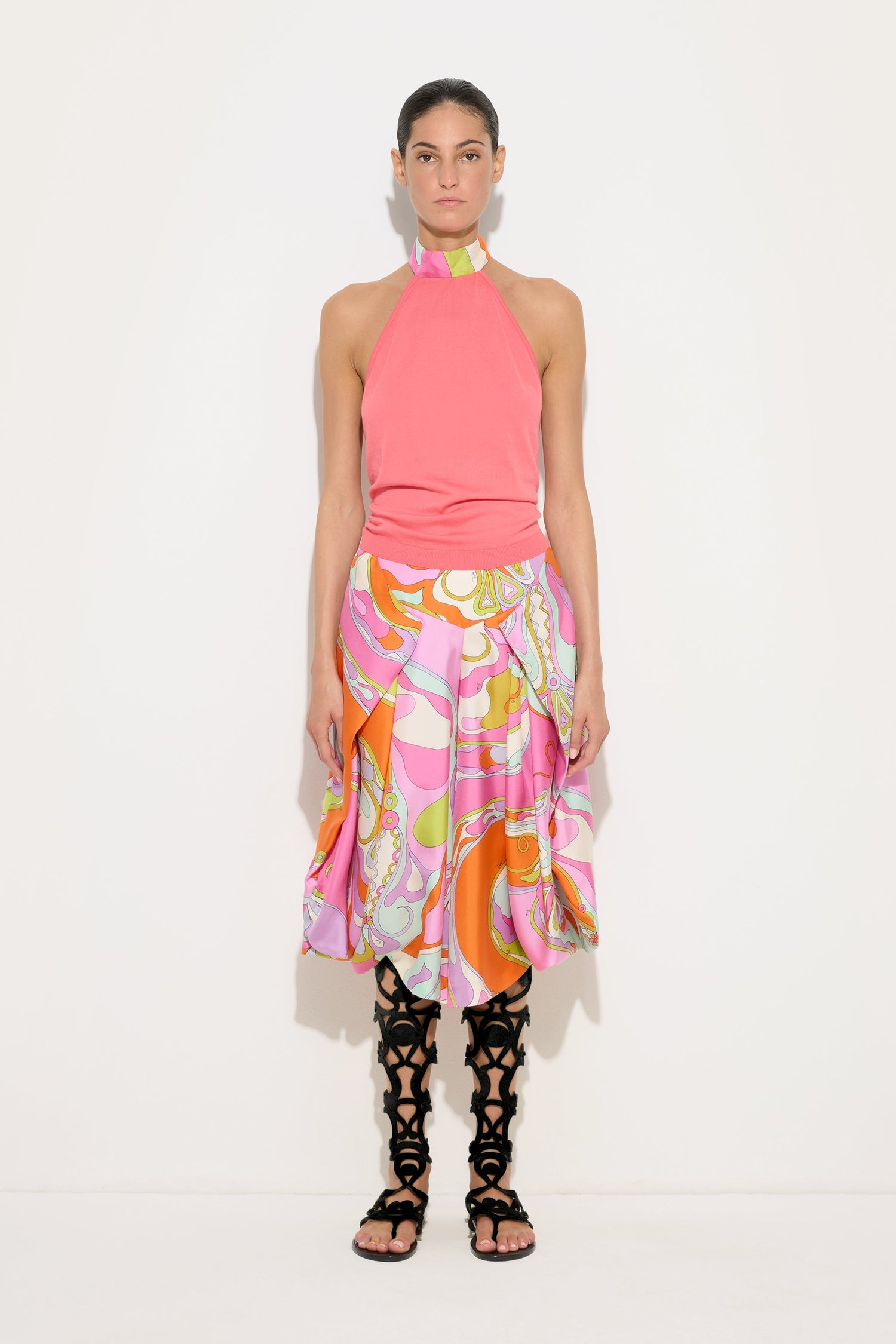 Orchidee Print Wide Silk Pants