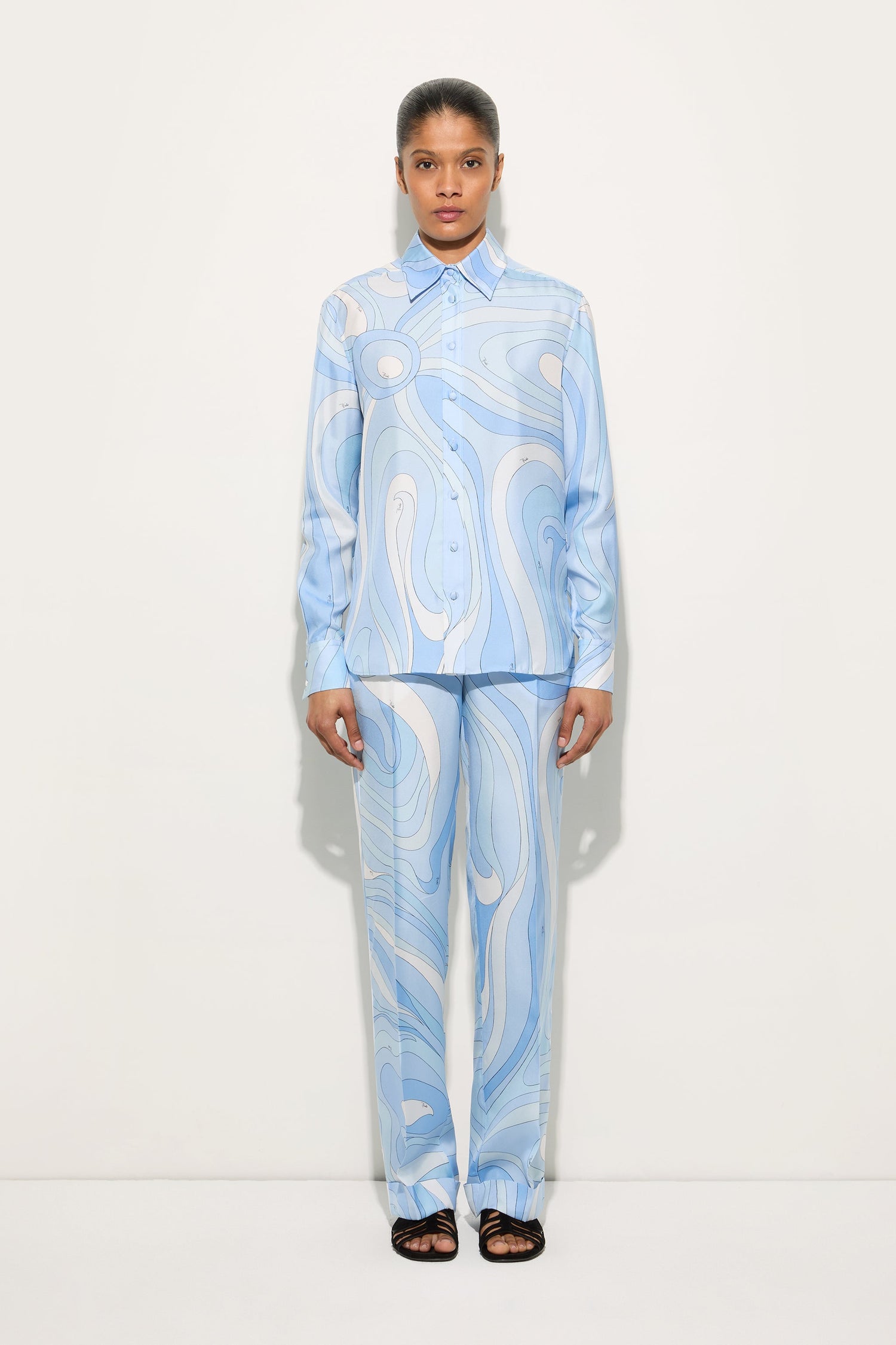 Pantaloni in Seta in Stampa Marmo