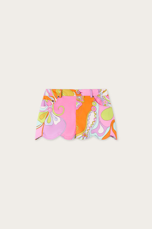 Orchidee Print Scallop trim shorts
