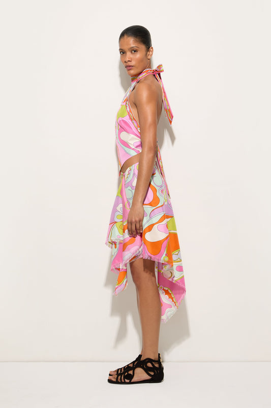 Orchidee Print Silk Skirt