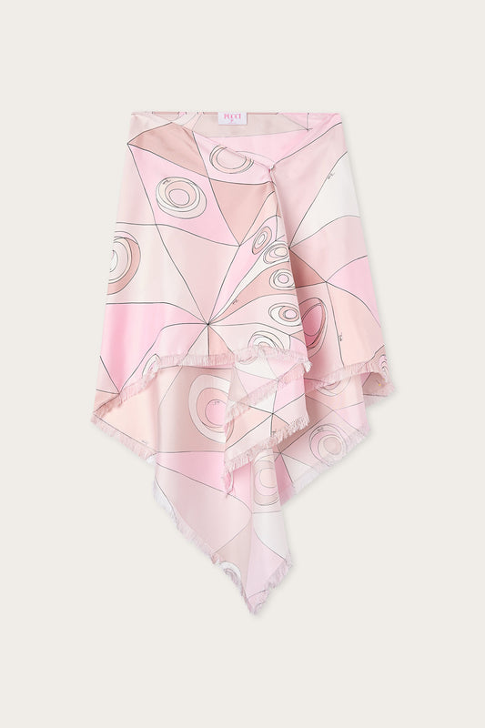 Occhi Print Asymmetrical Silk Skirt