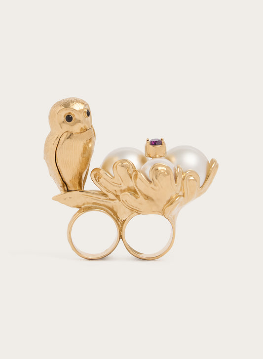 Owl Ring with Pearl