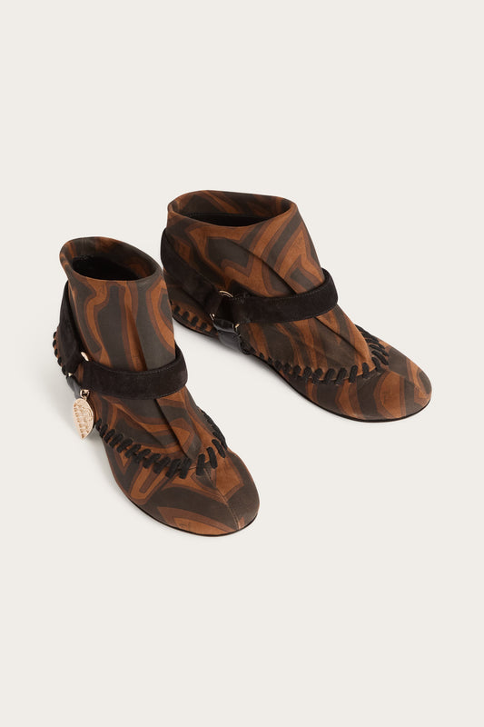 Leather Labirinto Print Ankle Boots