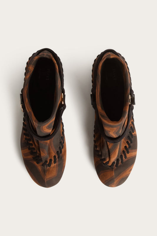 Leather Labirinto Print Ankle Boots